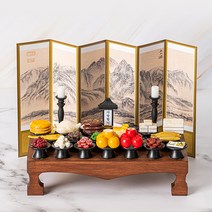 핸드메이드 미니어처 전통 제사상 납골당 추모용 상차림 병품포함 소품 장식, 전통 제사상 서예, 1인상, 추가안함