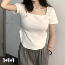 1+1+1 로얄리노 슬림 스퀘어넥 여자 반팔티
