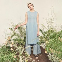아템포 스트라이프 와이드 패턴 팬츠 밴딩 린넨 면 바지 바캉스
