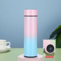 커플컵 뭉퉁머그컵 머그컵뭉툭 블루보틀컵 500ml 새로운 그라디언트 스마트 보온병 컵 온도 디스플레이 304 스테인레스 스틸 선물 물 컵은 컵을 새길 수 있습니다, 그라데이션 핑크, 401-500ml