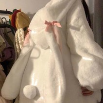 귀여운 토끼 귀 양가죽 스웨터 코트 여성용 겨울 작은 기모 두꺼운 모피 면화 패딩 자켓 코튼 패딩 재킷
