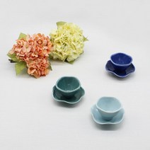 달소금 핸드메이드 도자기 꽃잎찻잔세트(3color), 색상:스카이SET