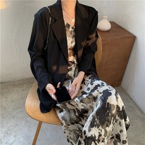 봄 여름 캐주얼 데일리 세미 블랙 화이트 여성 롱 루즈핏 정장 자켓