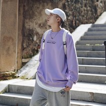 봄가을 심플 레터링 프린팅 라운드 맨투맨 남자 루즈핏 코디 작은 코트 레깅스