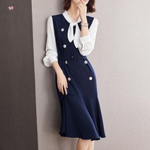 페이퍼먼츠 스카프넥 더블버튼 머메이드 격식 미디 원피스 06621