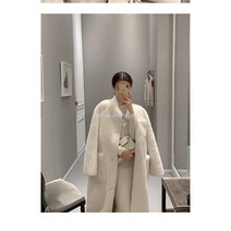 urkoteer 여자 롱코트 트렌치코트 인조퍼코트 코트, 고귀백, XL 145-170