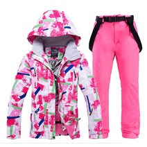 화려한 여성 스노우 슈트 착용 방수 Windproof 겨울 야외 의상 보드 의류 복장 스키 재킷 + 스트랩 바지, 01 picture jacket pant_02 M
