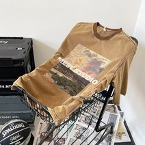 라운드넥반팔티 2023 여름 8색 워싱 구제 개성 플라워 프린팅 와이드 루즈핏 T302 P35 4994784840