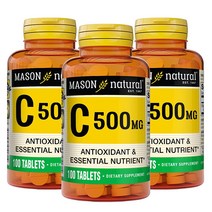 Mason Natural 비타민 C 500mg - 건강한 면역 체계 지원 항산화 및 필수 영양소 100정 (3팩)