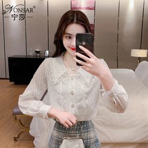 여성기모셔츠 면접 블라우스 정장 인형 칼라 쉬폰 셔츠 가을 겨울 탑 프랑스 아름다운 작은 외국 스타일 패션