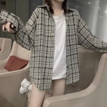 여성 빈티지 체크 셔츠 남친룩 캐주얼 긴팔 남방 SFW