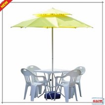 비치파라솔 편의점 4인용 녹색파라솔세트D(받침포함), 원형 파랑, 흰색