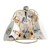 포슬린 브리티시 로얄 시리즈 싱겔 티 커피 컵 w/소서 스푼 메탈 랙 홀더 8온스 카푸치노 컵 라떼 컵 2인용, 우표, 아래에 설명된 대로, 본 차이나