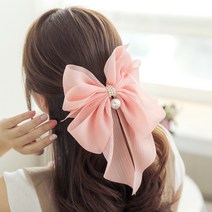 로라하 국산 성인 여성 아동 쉬폰 왕리본 진주 머리핀 헤어핀 블러셔