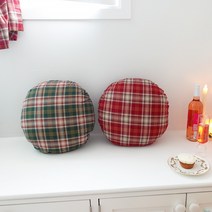 크리스마스 체크 원형 쿠션 소파쿠션 침대쿠션 등쿠션 크리스마스쿠션 크리스마스소품, 커버+솜, 2클래식체크-레드체크