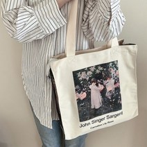 [해외] 여성용 두꺼운 캔버스 숄더백 반 고흐 모리스 빈티지 유화 지퍼 책 핸드백 여성 쇼핑용 대형 토트