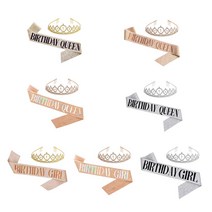 생활살림 티아라 퀸 왕관 생일 축하 어깨띠 미스코리아띠 세트, Q.로즈골드 세트