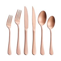Joincook 무광택 구리 식기 세트 스테인리스 스틸 플랫웨어 20피스 세트 칼붙이 4인용 서비스 숟가락 및 포크 식기세척기 안전, 구리 24개 세트