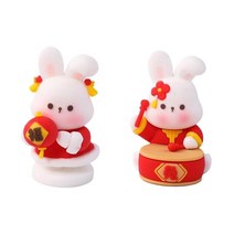 선반 장식 케이크 토퍼용 소형 토끼 인형 장식 2개, 다른 사람, 부드러운 고무