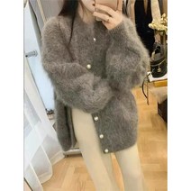 집업 페이크밍크가디건 럭셔리 골드버튼 비건 밍크퍼 가디건 여성 체인 단가라 카키 루즈핏 진주