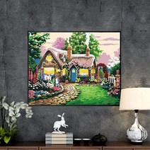 DIY그림그리기 그림그리기세트 숫자로 그림 월 아트 캔버스 페인팅 아름다운 집 정원 유화 풍경 홈 데, 01 garden_02 40x50cm DIY frame