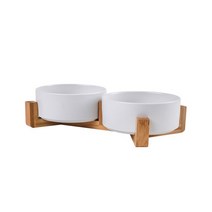 고양이 정수기 급수기 강아지 음수대 식수대 나무 받침대가 있는 세라믹 개 먹이 큰, 28.white Double Bowl - L 850ML