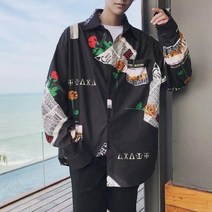 키밍 캐주얼 남자 하와이안 셔츠 플라워 커플 남방 오버핏