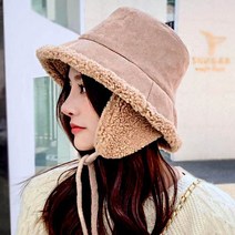 여성 스웨이드 귀달이 벙거지 버킷햇 골프 캠핑 여행 가을 겨울 방한 모자 2030골프웨어, 연브라운