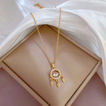 옥 목걸이 돈들어오는 빈티지 녹색 DIEYURO316L 스테인레스 스틸 드림 캐처 깃털 지르콘 펜던트 여성 걸스 체인 생일 주얼리