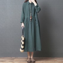 GRSOEZO가을 긴팔 린넨 카키 옐로우 여성원피스AR95
