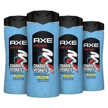 Axe 바디 워시 차지 앤 하이드레이트 스포츠 블래스트 에너자이징 시트러스 향 남성용 재활용 보틀 473.2ml 16온스 4개입