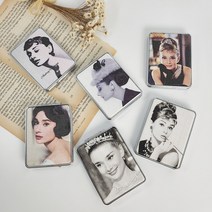 예쁜 오드리햅번 접이식 미니 손거울 확대경 휴대용거울 MIRPHP, 직사각 C, 1세트