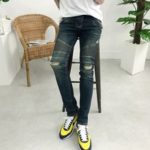 모룸 디스트로이드 덧댐 지퍼 워싱 바이커진 2컬러