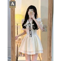 원피스 여름 슬림해 보임 반팔원피스 퍼프소매 플라워 원피스 귀여움 미니원피스 숙녀 필수 프린세스 스커트