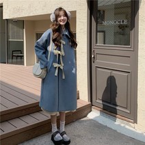 여성 후리스 떡볶이 롱 코트 겨울 단추 양털 따뜻한 귀여운 여친 학생 딸 새해 크리스마스 선물 리본