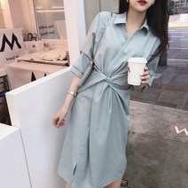 여성 프렌치 미니멀 셔링 허리 벨트 셔츠 카라 원피스 로맨틱 단아한 셀럽 한혜진 스커트