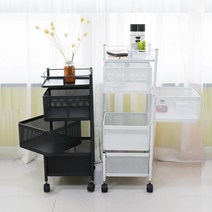 포고앤미 회전선반 사각 이동식 다용도 수납선반 3단 4단 틈새 멀티 보관함 철제 진열장 공간활용, 회전선반(사각) 3단 블랙