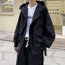 남성 오버 핏 자켓 빅 사이즈 코트 바람막이 용 봄버 봄 가을 streetwear 블랙 후드 방수 윈드 브레이커 2022 streetwear 및