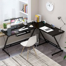 듀얼우드 책상 코너 다용도 공간활용 1 1느낌 2개한세트 컴퓨터 사무실 PC 게이밍 학생 서재 사무용 L형 ㄱ자, 선택02:블랙(black)
