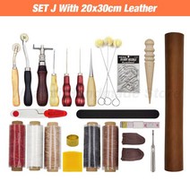 전문 손 바느질 가죽 공예 도구 키트 안장 그루버 스티칭 펀치 조각 작업 세트 DIY 액세서리용, SET J With Leather