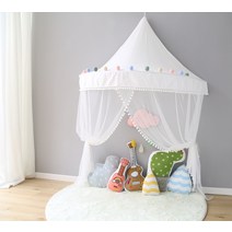 인테리어 북유럽 캐노피 공주 커튼 딸방 아이방 꾸미기, 화이트 볼 스몰 1m+모기장
