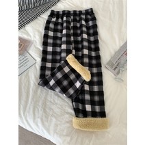 여성겨울바지 따뜻한 플러시 루즈핏 와이드 핏 스트레이트 캐시미어 바지 여성용 두꺼운 격자 무늬 스트레이트 팬츠 가을 겨울 신상품
