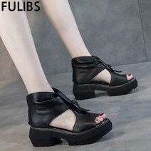 FULIBS여성 여름 소가죽 통굽힐 키높이 샌들 스트랩