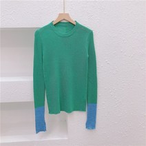 프리런플니트 우리 의 가격 JUE 네 블러킹 롱 슬릿 소매 트임 세분 양털니트 얇은 이니트 여성 2859377359