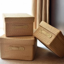 라탄서랍장 라탄 빈티지 안방 다용도실 와이드 작은 꼰 보관 상자 뚜껑이 수납함 서랍장, M 베이지, 덮힌 플러스 사이즈 443220cm