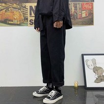 가 새로운 Streetwear 헐렁한 청바지 남자 어 패션 느슨한 스트레이트 와이드 레그 바지 남성 브랜드 의류 데님 바지 블랙
