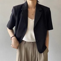 Momolatti 여성 반팔 크롭 쇼츠 루즈핏 숏 정장 자켓 마이 출근룩