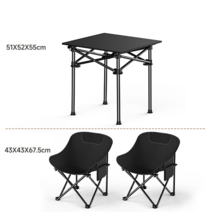 터치온리 켐핑용 접이식 igt테이블 롤테이블, （1테이블 2의자）블랙  중형 테이블 의자（블랙）x2