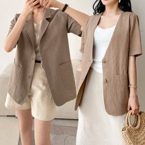 이루하루 여성 린넨 반팔 자켓 카라 노카라 싱글 박스 마 여자 아우터 여름 캐주얼 5컬러