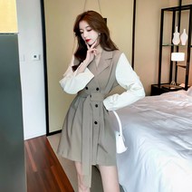 릴코 카라넥 벨트 a라인 더블버튼 자켓 미니 원피스